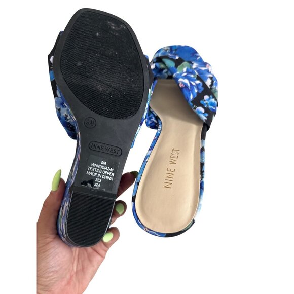 NINE WEST Blue Black Floral Wedges Sandals Size 9 NEW NWOB - Picture 6 of 9